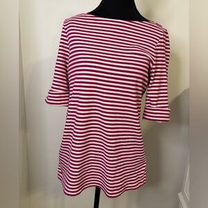 Lauren Ralph Lauren Mulberry Pink and White Striped Top Size Large 1/2 Sleeve